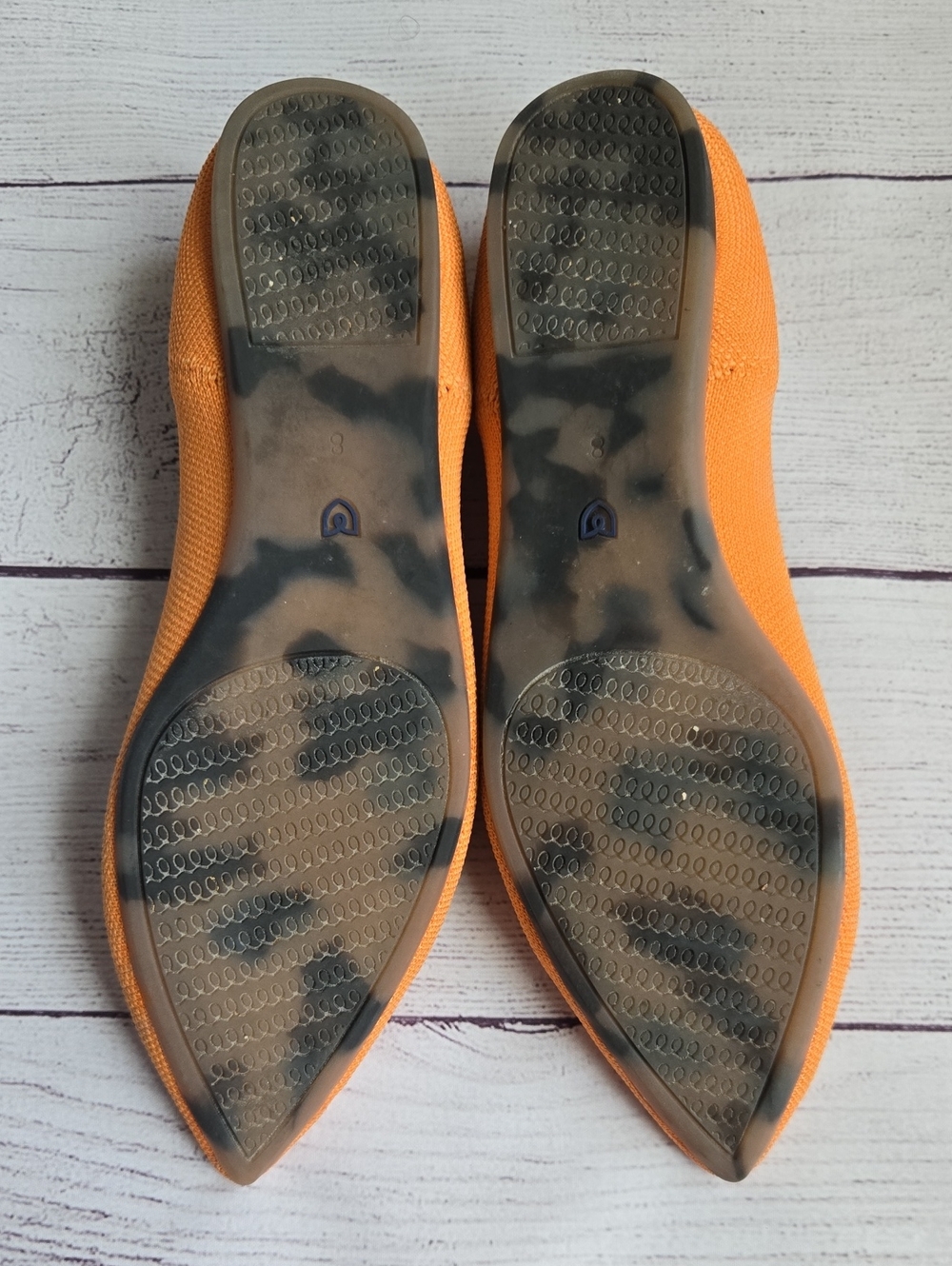 Rothy's Orange Pointed Flats with Blue Trim - Picture 5 of 5